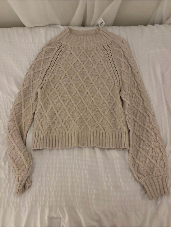 American Eagle Outfitters Sweaters - American Eagle Outfitters Beige Cable-Knit Cowl Sweater